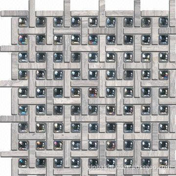 Crystal and Stone Glass Mosaic Tile, Glass Mix Natural Marble Stone, 6 Colors, 270 x 270mm Size